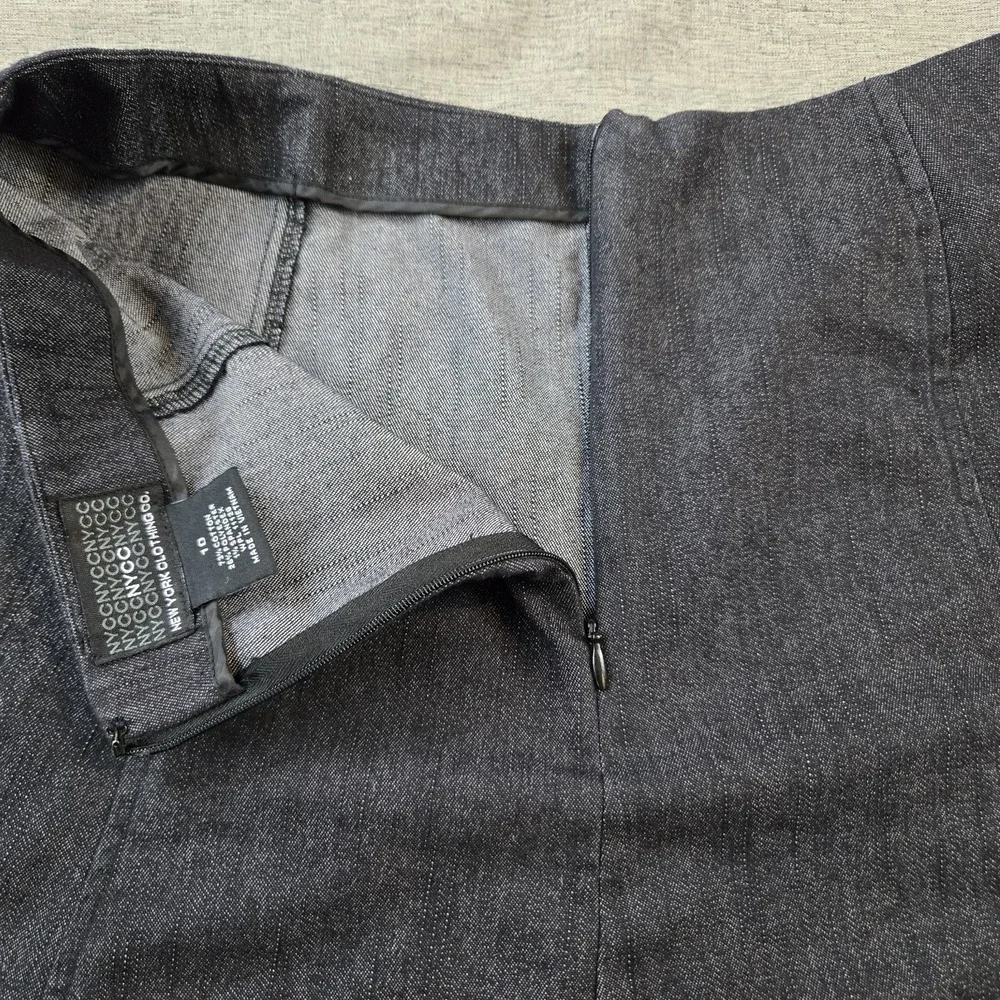 NYCC Women's‎ Jean Flared Skirt Knee Length Back Zip Light Black Denim Size 10